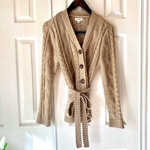 Y2K Vintage Size Large St. John's Bay Cable Knit Cardigan Sweater Camel Tie Belt